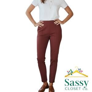 Vince Brown High‑Rise Straight‑Leg Pants Ankle Slit Stretch Size L VGUC